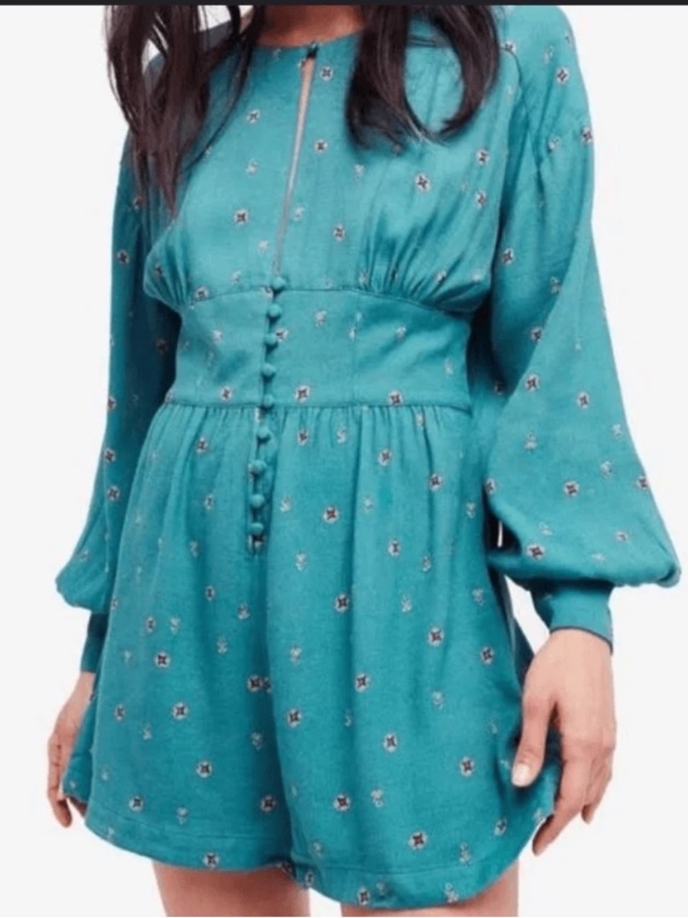 Free People Love Grows Romper Teal Floral Boho Romper Small